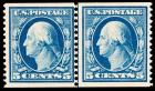 1909 5c blue, Horizontal Coil Line Pair (Sc 355)