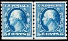 1913 5c blue, Horizontal Coil Line Pair (Sc 396)