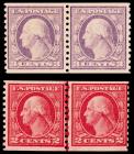 1914-16. 2c Line Pair & 3c Pair (Sc 453 & 456)