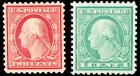 1917//21, 2c carmine & 1c green coil waste (Sc 519 & 545)