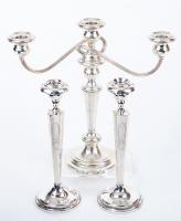 Sterling Silver: One 3 Candle Candelabra and Two Candlesticks, Weighted