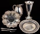 Sterling Silver Table Accessories: 19th Century Bread Basket (Whiting Mfg.) Pitcher, Reeda and Barton Francis I Plate and Art St