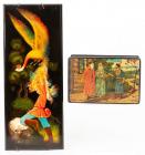 Russian Lacquer: Large Lacquer Plaque of "Prince Ivan and the Firebird" and Vintage, Mid-Century Lacquer Box