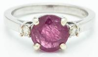 Lady's 14K White Gold and Round Ruby Ring with Diamond Accents