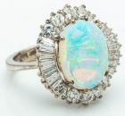 Lady's 14K White Gold, Fine Fire Opal and Diamond Cocktail Ring