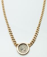 14K Yellow Gold Link Necklace with Silver Roman Coin; Gordian III- Roman Emperor, 238-244 A.D.