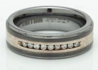 Large, Mens (Size 12) Brushed Tungsten Carbide and Diamond Band with Black Rhodium Finish