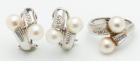 18K White Gold, Diamond and Pearl Ring with Matching Earrings