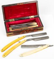 Collection of Seven (7) Antique Straight Razors Late 19th to Early 20th Century, Bakelite Scales with Custom Antique Wood Box fo