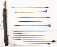 Leather Quiver of 11 Arrows With Hand Hammered Metal Points from East Africa Plus Nine Additional Long Arrows from East Africa