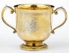 Rare, Prized Tiffany & Co. Sterling Silver and Gold Gilt Trophy Cup, circa 1950 San Antonio Handicap, Santa Anita Park