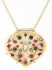 19th Century Antique White Agate and 14K Yellow Gold Islamic Mughal Plaque with Precious and Semi-Precious Stones