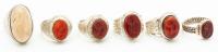 Five (5) Vintage Persian Silver and Carnelian Intaglio Rings, One (1) of Agate