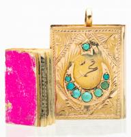 Vintage 14K Yellow Gold and Persian Turquoise Prayer Box with Printed Prayer Book Inside.