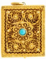 Lovely, Vintage, Miniature Prayer Box Pendant of 14K Yellow Gold with Intricate Scrollwork Accented with Persian Turquoise Caboc