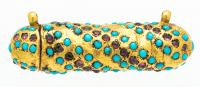 Vintage 18K Yellow Gold Small Cylindrical Prayer Box of Persian Turquoise and Spinel