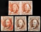 1847, 5c red brown Used Group incl. Pair (Sc 1)