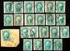 1857-59, 10c green, type II, III & V Used Group (Sc 32-33, 35)