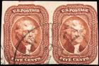 1856, 5c red brown Used Pair (Sc 12)