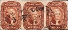 1856, 5c red brown Used Strip-of-3 (Sc 12)