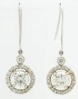 Lady's Elegant, 14K White Gold French Euro-Wire .50 Carat Diamond Drop Earrings Each With Pave French Set Halos