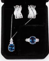 Traveling Jewelry: Sapphire Blue Quartz and Sterling Silver Ring, Necklace and Complimenting Post Earrings