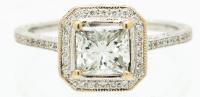 Lady's 18K White Gold Near One (1) Carat Radiant Cut Halo Diamond Engagement Ring