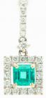 Lady's Petite 14K White Gold and Emerald Pendant with Accent Diamonds