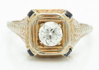 Lady's Antique, Art Deco High Karat Yellow Gold Ring with a .50 Carat Old European Cut Diamond of Fine Quality