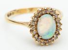 Lady's Beautiful Ensemble of 14K Yellow Gold Opal Ring and Pendant with 14K Yellow Gold Link Necklace