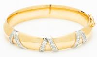 Lady's Beautiful 14K Yellow Gold and Â½ Carat Pave Diamond Bangle Bracelet, Hinged with Safety Clasp