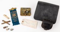 Excellent Civil War Era Collection: 1861 Cartridge and Percussion Cap Boxes, Original Buckshot Cartridge, Crossed Cannons Insign