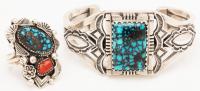 Magnificent, Heavy Sterling Silver and Brannon Blue Turquoise Cuff with Ring by Herman Sam