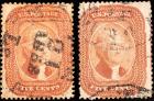 1858 5c brick red, type I Group Of 2 Used Stamps (Sc 27)