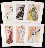 Walter Plunkett: One Complete Set of Six Costume Designs for GONE WITH THE WIND: All Signed and Numbered