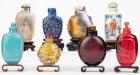 Collection of Eight Chinese Snuff Bottle in Lapiz Lazuli, Agate, Porcelain and Glass - 2