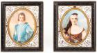 Two Beautiful, Antique Hand Painted Oval Porcelain Plaques: Gainsborough's "The Blue Boy" and "Portrait of a Lady" in Original E