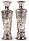 Handsome Pair of Vintage Patinated Bronze Vases With Silver Overlay in Egyptian Motifs