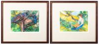 S. Bravendez. "Artist and Birds" Two Framed Works