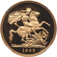 Great Britain. Gold Proof Set: 5 and 2 Pounds, Sovereign and Â½ Sovereign, 1999 N