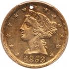 1853-D $5 Liberty. No Motto