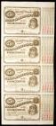 Louisiana $5.00 Baby Bond, Uncut Sheet of 4, Series 1873, all have five coupons