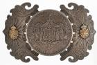 Hawaiiana. 1883 Hawaii Silver Dollar housed in a superbly engraved sterling silver belt buckle with pin-back