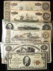 9-piece lot Broken Bank Notes, Confederate Notes and a $10 National