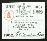 Keeling Cocos. British Administration. 1902 1/2 Rupee