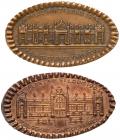 1904 St. Louis World's Fair - Palace of Agriculture on Elongated and Palace of Electricity on elongated 1904 Indian Head Cents.