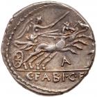 C. Fabius C.f. Hadrianus. Silver Denarius (3.81 g), 102 BC EF - 2