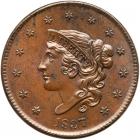 1837 N-6 R2 Plain Hair Cord, Med Ltrs PCGS graded MS64 Brown