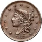 1837 N-12 R3 Beaded Hair Cord, Head of 1838 PCGS graded MS62 Brown