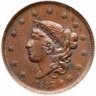 1837 N-16 R3 Plain Hair Cord, Medium Ltrs PCGS graded MS62 Brown